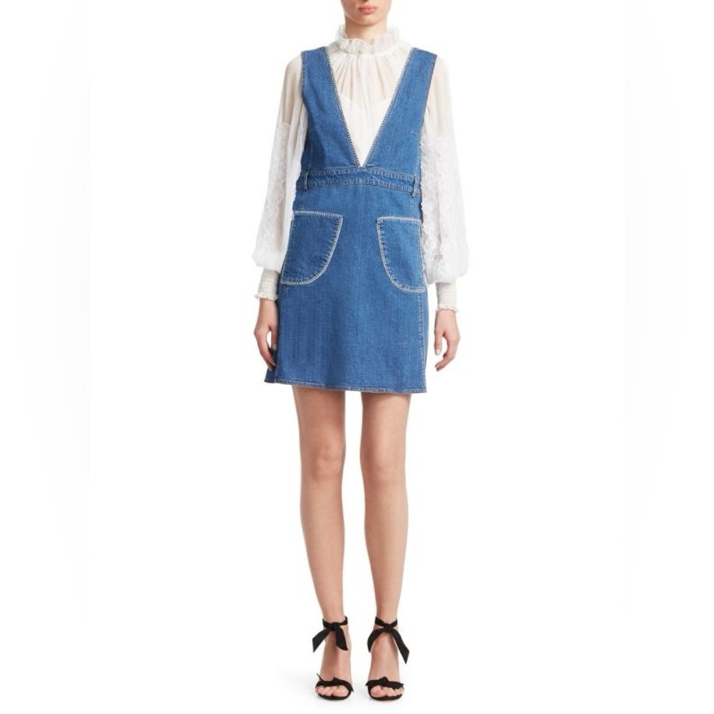 SEE BY CHLOE denim piping v neck mini dress size 34